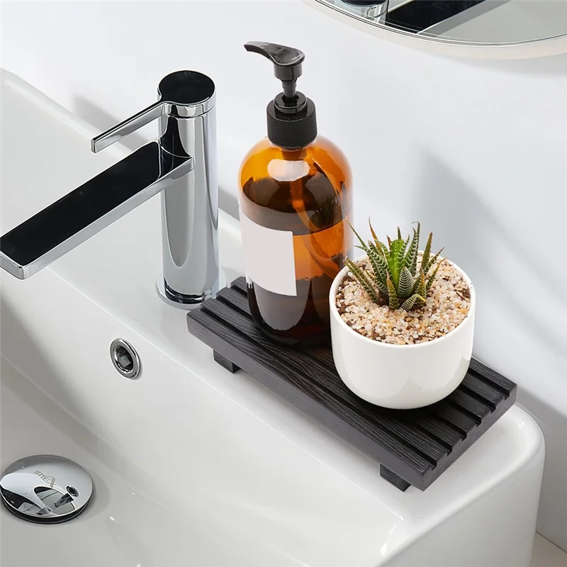 ABKS-Kitchen Counter Soap Dispenser Stand Small Bathroom Vanity Organizer Wooden Wood Display Pedestal Trays Decoration
