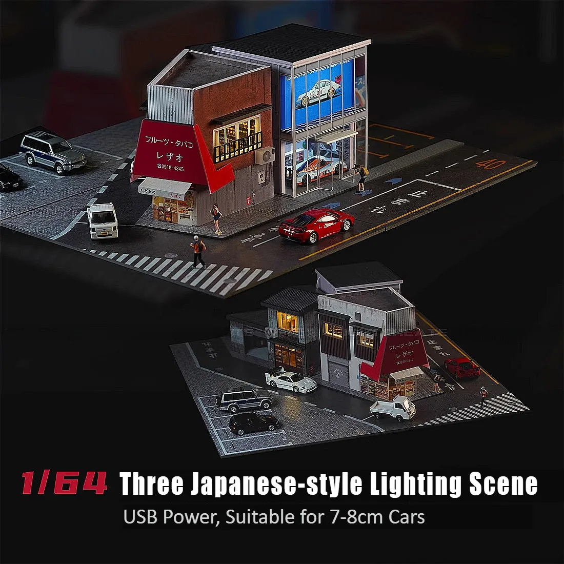 

1/64 Diorama Car Garage Model LED City Street Repair Shop Model Display Case