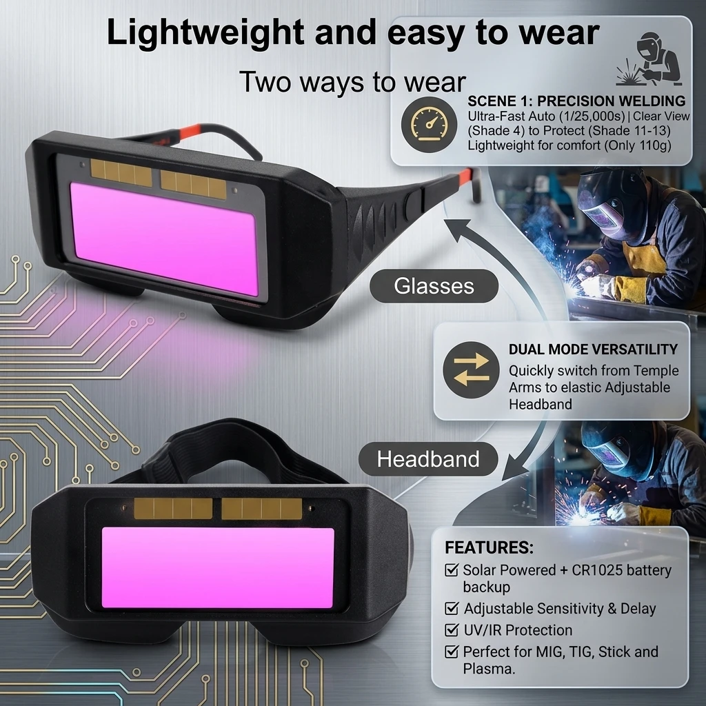 Solar Powered Welding Helmet Auto Darkening Welding Goggles LCD Welder Glasses for TIG MIG MMA Plasma Welder Glasses