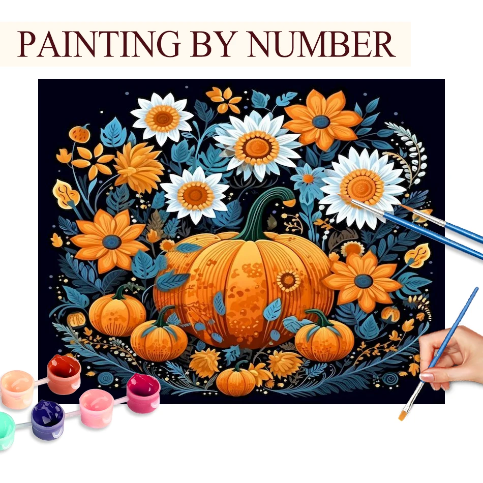

GATYZTORY Diy Painting By Numbers Kit Pumpkin Flowers Picture Drawing Coloring By Numbers Handicrafts For Home Decoration