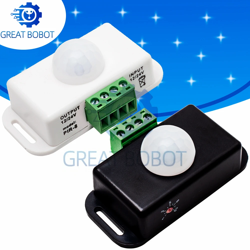 High-Power PIR Motion Detection Switch (1 Piece) - 8A DC 12V-24V Infrared Smart Lighting Control Module
