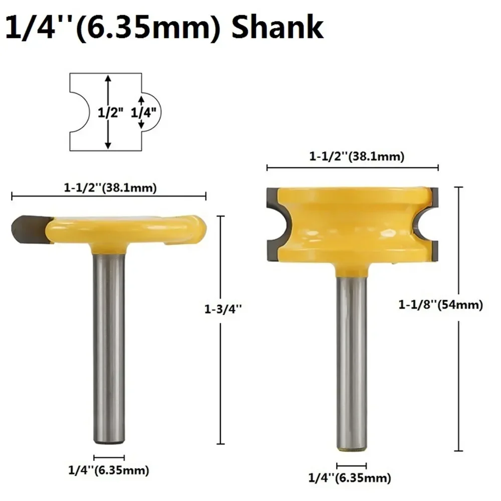 2pcs 1/4 shank 1/2    t slot milling cutter tenon  canoe bit set router carbide