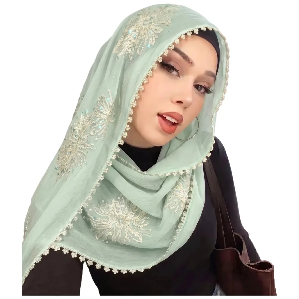 Muslim Hijab Elegant Islamic Headscarf Full Cover Floral Arabic Hijab Hats Lightweight Solid Color Women's Pray Hat Girls