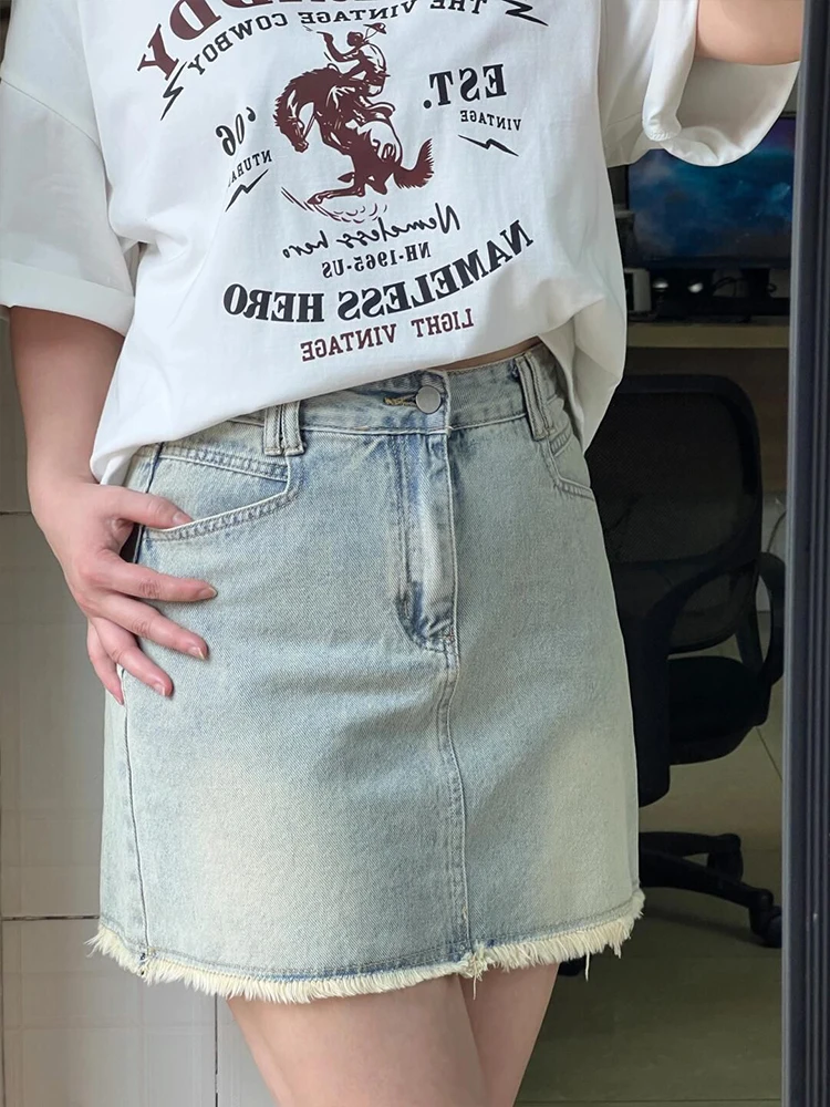 

Джинсовая юбка больших размеров с рваным краем, А-силуэт, повседневная, с высокой талией, из смесового хлопка, летняя, для полных девушек