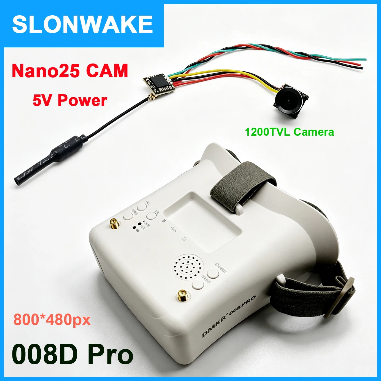 SLONWAKE Micro 5.8G 48CH Nano25 VTX Transmitter +1200TVL mini fpv camera with 008D 4.3 Inch FPV Diversity Goggles build in DVR