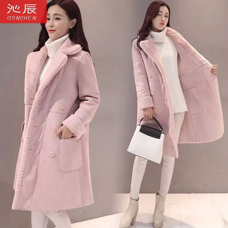 Winter Jacket Women Suede Fur Winter Coat 2025 Fashion Thick Faux Sheepskin Long Jacket Overcoat Female Solid Warm Trench Coats