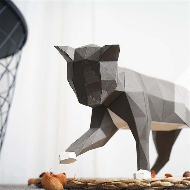 Playing Cat 3D Paper Model Kit Creative Home Desk Decor Props DIY Hand Made Geometric Paper Figures Craft Project Puzzles Toys