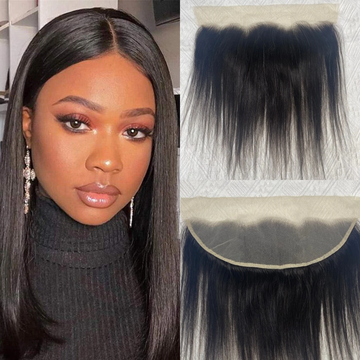 13x4 Lace Frontal Closure Ear to Ear Lace Frontal Brazilian Straight Frontal Human Hair Frontal Closure Free Part Natural Black