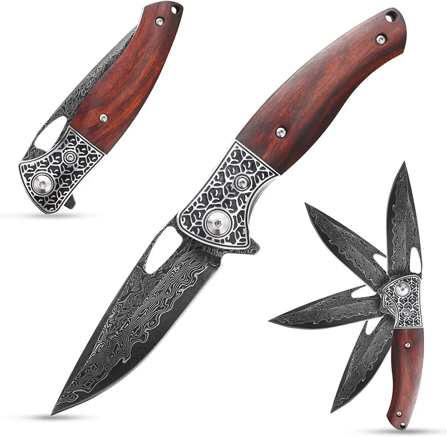 Sitivien ST206 Damascus Steel Folding Knife VG10 Core Blade Desert Ironwood+CNC Precision Carving Handle Classical  EDC Knifes