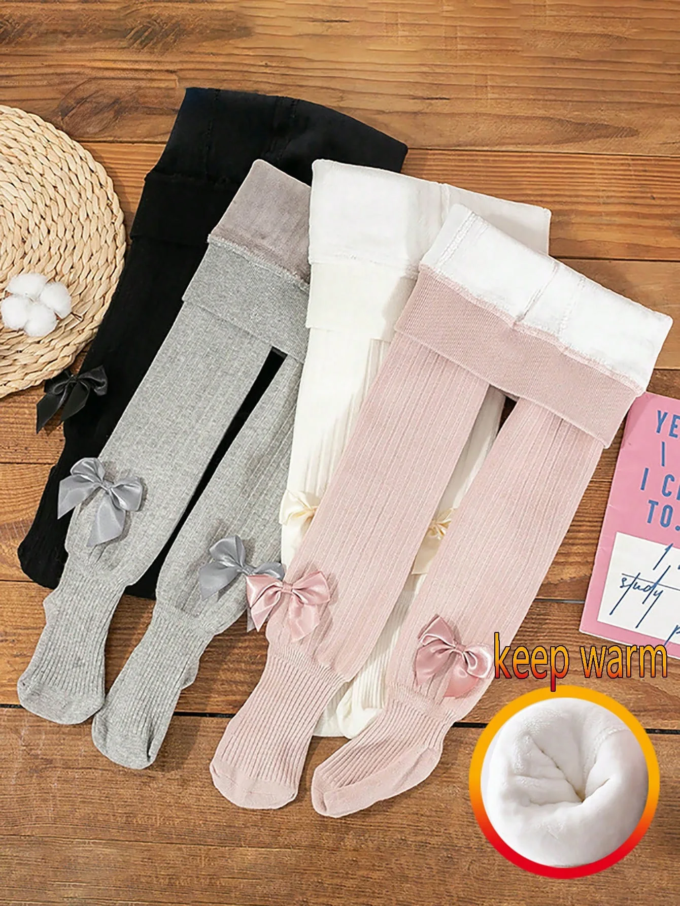 1 Pair of Children\'s Bowknot Cashmere Pantyhose, Thickened for Warmth, Tight Leggings for Winter Daily Wear for Girls Aged 1 to 9