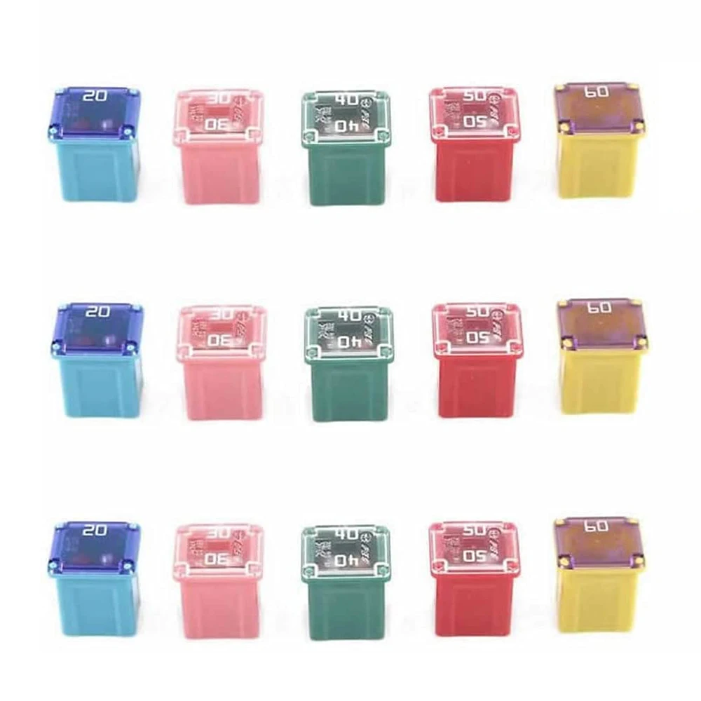 15pcs Low Profile JCASE Box Shaped Fuse Kit 20A - 60A for Ford, Chevy/GM, Nissan, and Toyota Pickup Trucks, Cars and SUVs