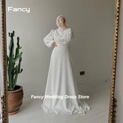 Fancy Vintage Muslim Ivory A Line Evening Party Dress Long Sleeve High Neck Prom Gown With Hijab Formal Occasion Dresses