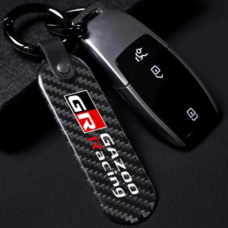 Car Key Chain Key Ring Carbon Fiber Keychain for Toyota GR Sport GR Gazoo Racing C-HR RAV4 Corolla Avensis Prado Car Accessories