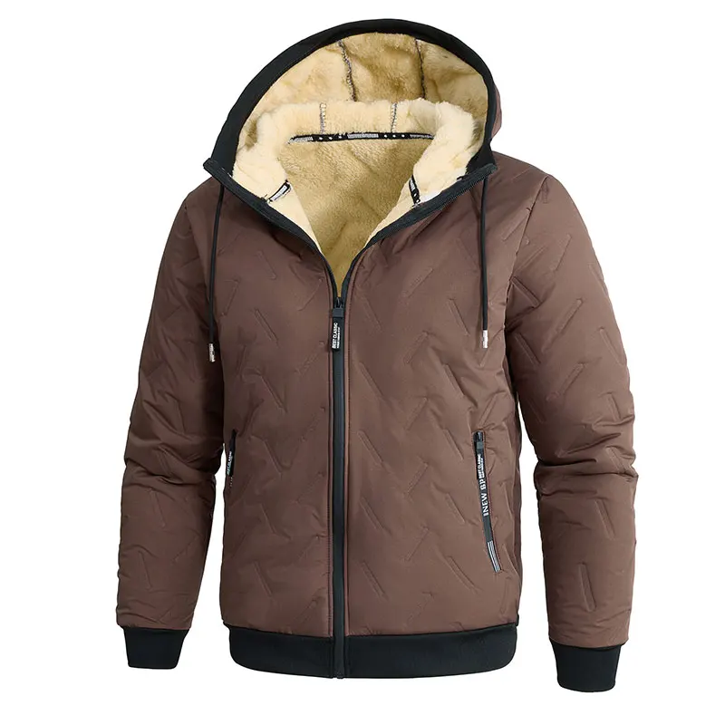 Winterbekleidung, Herrenmäntel, winddichte und warme Kleidung, dicke Herrenjacke mit Kapuze, Jacken für Herren, Thermomantel für Erwachsene, Herrenbekleidung für kalte Temperaturen. – Detail 7