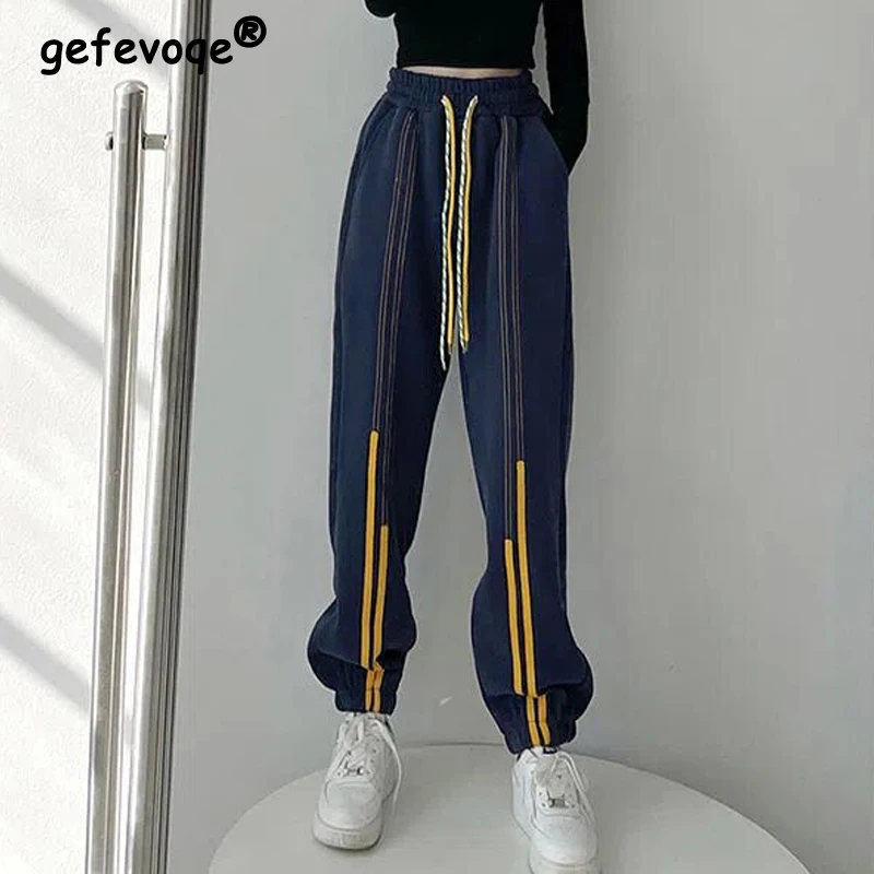 

2023 Spring Summer Korean Style Striped High Waist Trousers Female Casual Streetwear Sports Joggers Harem Pants Women Sweatpants