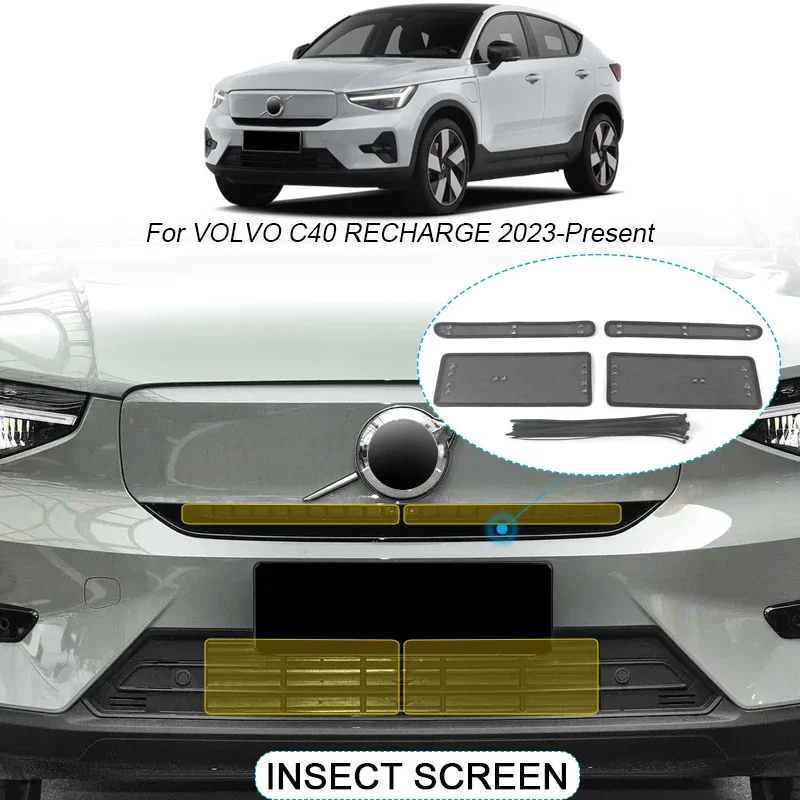 YUNV Front Grille for Volvo C40 RECHARGE 2023-2025 Mesh Guard Front Bumper Mesh Guard Exterior Replacement Accessories 4 Pcs