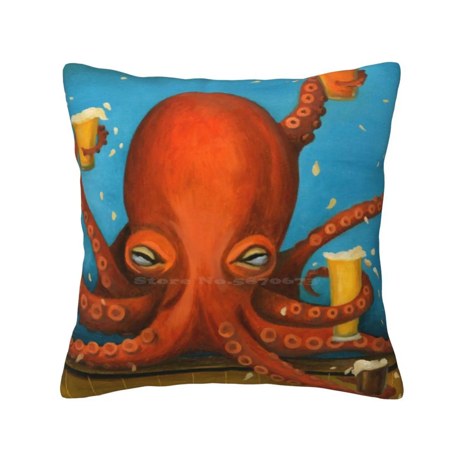 Life Of The Party Funny Cute Decor Square Pillowcase Beer Octopus Drinking Humor Funny Ocean Water Pint Brewery Party Partier