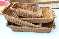 Hand-woven Rattan Wicker Basket Rectangular Storage Box Fruit Tea Snack Bread Basket Cosmetic Household Kitchen Supplies