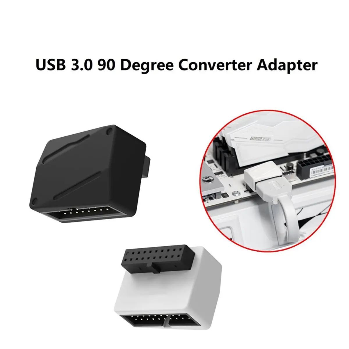 Adaptateur interne USB 3.2 Gen1 19 broches à 90 degrés AA19, convertisseur USB 3.0 mâle vers femelle pour panneau avant USB-A, R