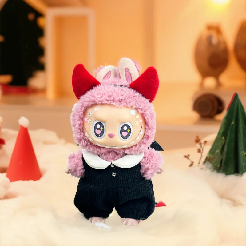 

For 17cm Labubu Clothes Mini Plush Doll Clothes Devil Cotton Doll Elf Wing Tail Horn Headwear Halloween Costume Accessory
