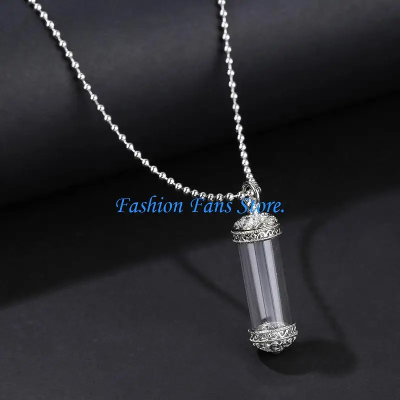 Acrylic Bottle Pendant Necklace With Fragrances Storage and Stainless Steel Chain for Women Jewelry