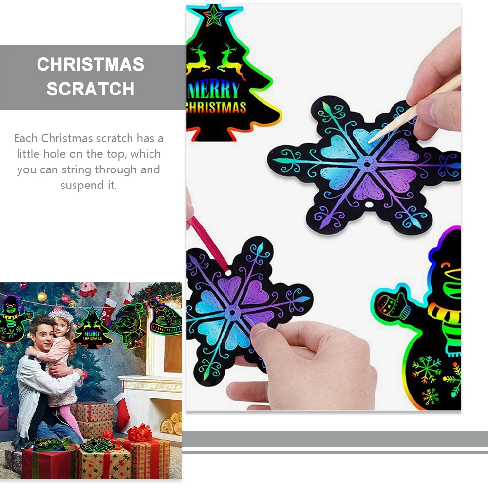1 مجموعة عيد الميلاد خدش ورقة الفن ورقة احتفالية DIY الحرفية للأطفال عطلة الديكور متعة عيد الميلاد كشط تجربة اللعب