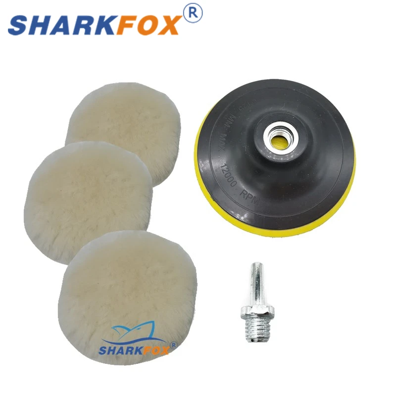 Sharkfox Car Polishing Pad Set Natural Wool Buffing Wheel Tool 3/4/5/6/7