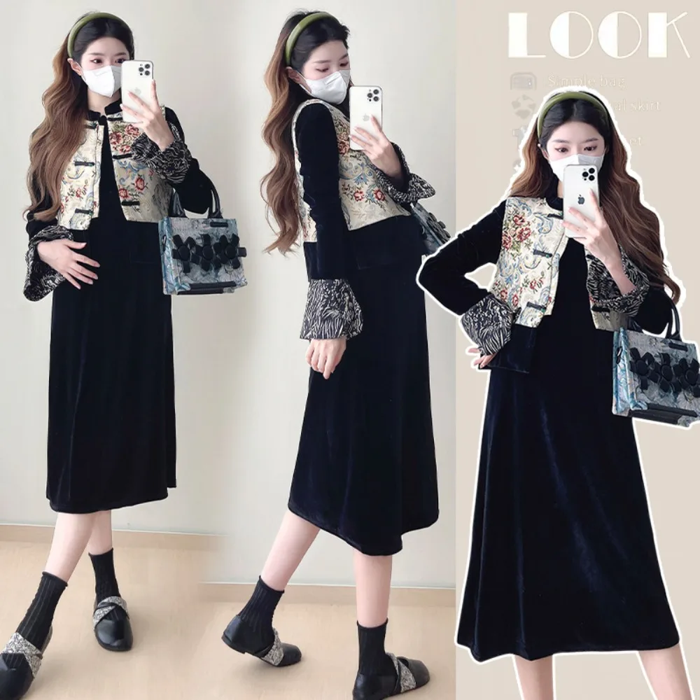 maternity-autumn-winter-outfit-set-new-chinese-style-fashionable-internet-celebrity-design