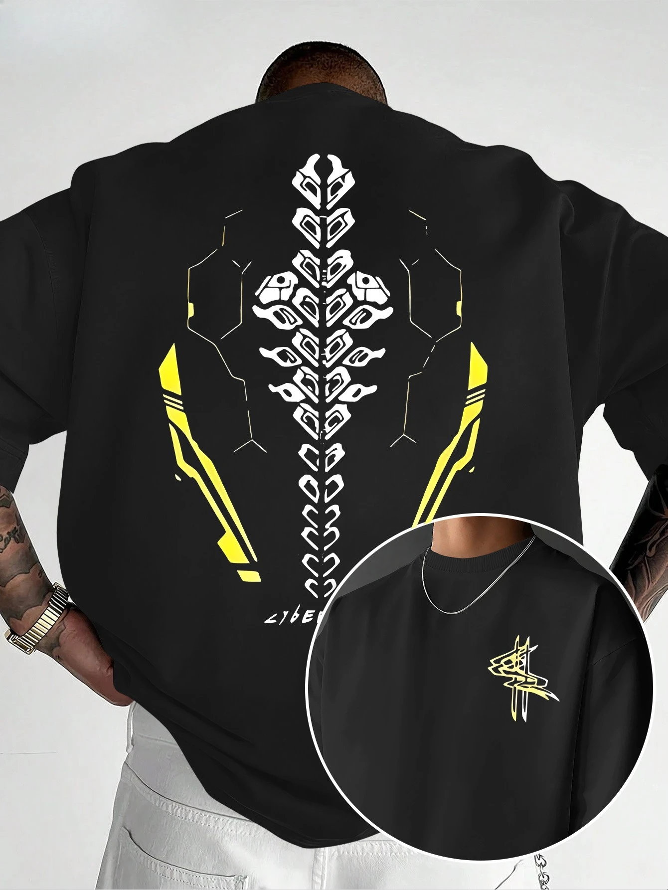 Herren All-Season Casual T-Shirt mit Cyberpunk-Motiv, Mechanischer Knochen-Print, Kurzarm-Sportbekleidung, Grafik-T-Shirts – Detail 5