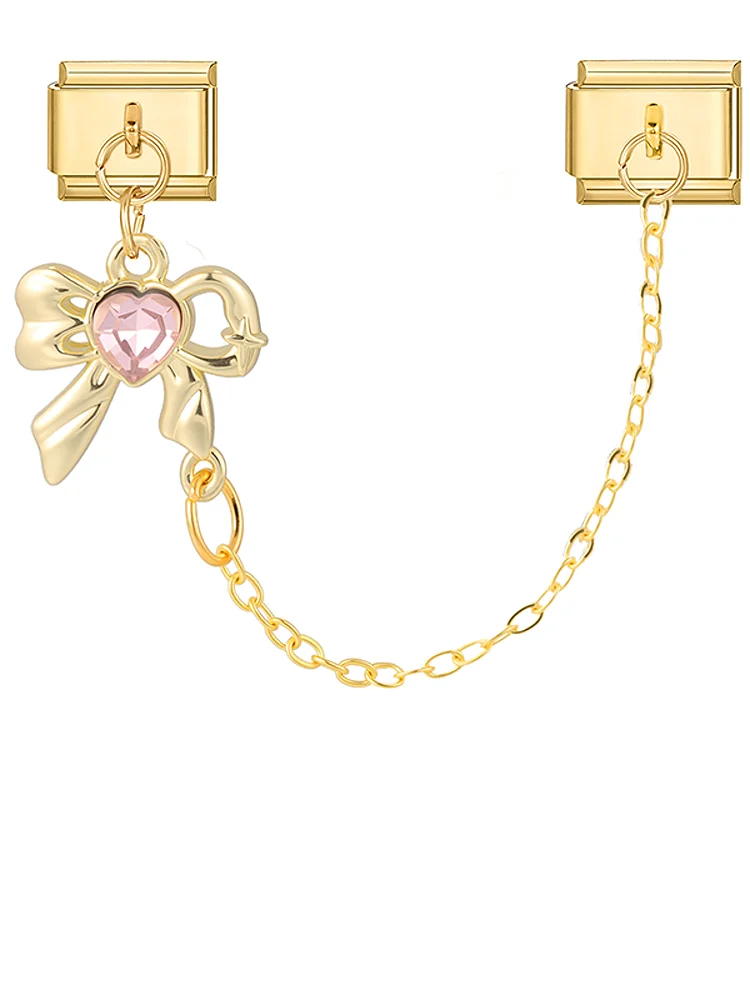 Chaîne de lune cerise, couleur or, cœur rose, étoile, pompon, lien de charme italien, adapté au Bracelet en acier inoxydable de 9mm, bricolage pour femmes, cadeaux