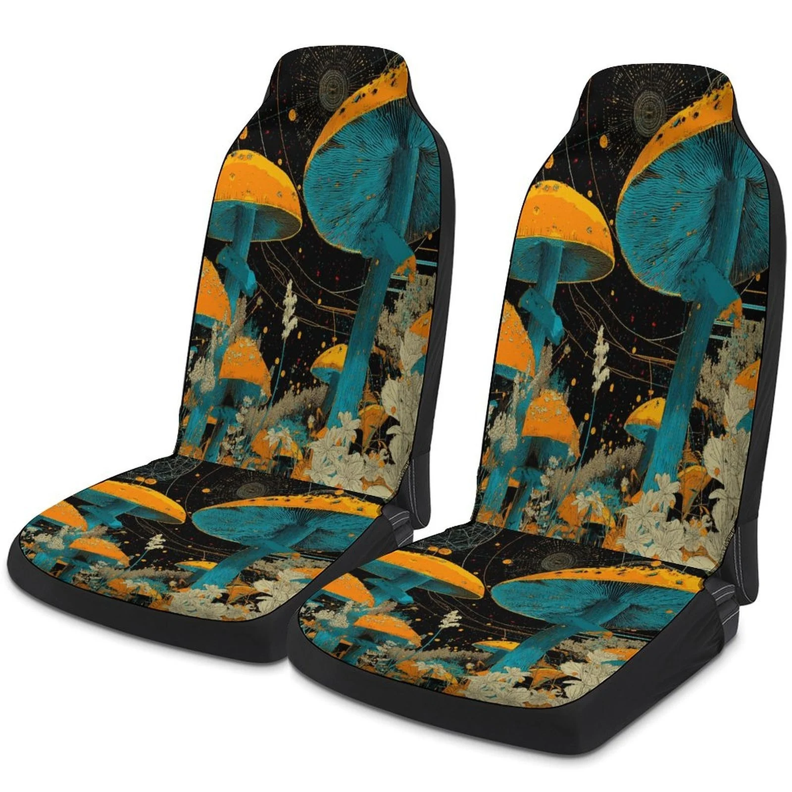 Mushroom Forest Glow Themed Car Seat Cover Set For Most Cars, Trendy Novelty Car Seat Protector Covers Full Set, Universal Car S 3