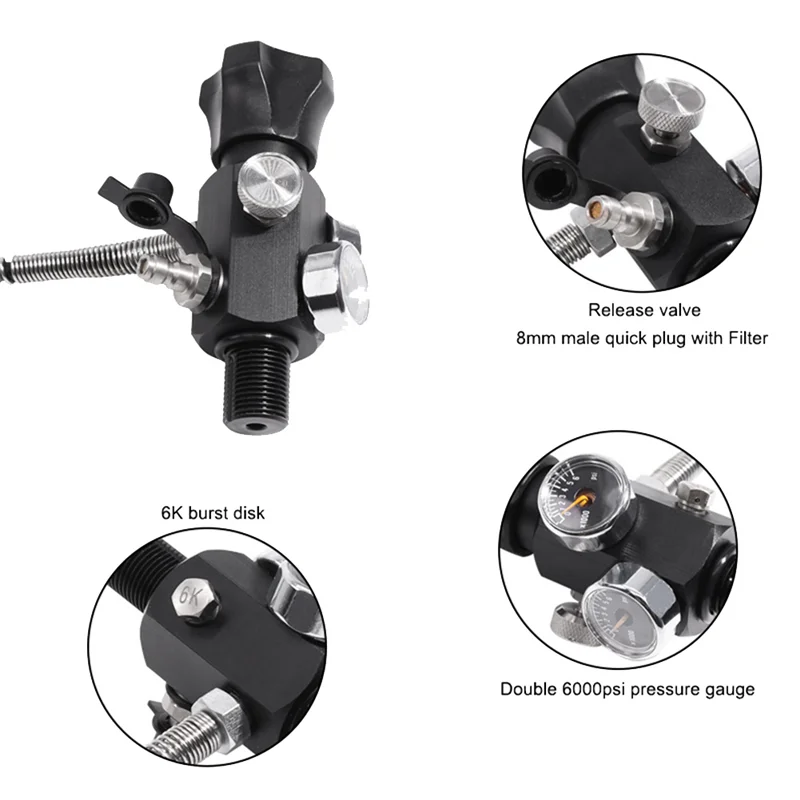 

AB15-HPAT M18X1.5 Fill Refill Station Tank Charging Valve Dual Gauge Full Spring Double Gauge Valve With 50Cm High Pressure Hose