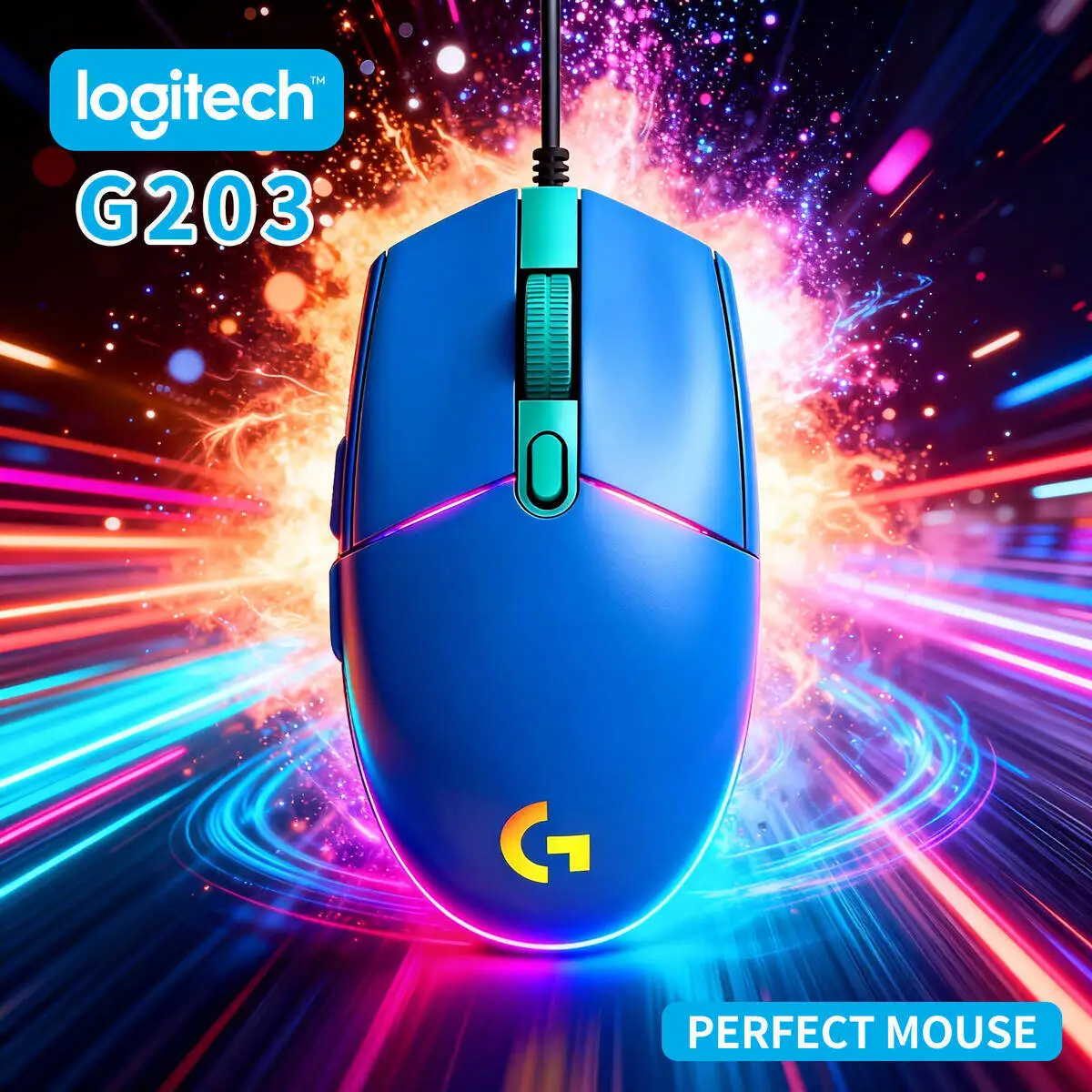 

Authentic Logitech G203 Lightsync RGB Gaming Mouse, 8K DPI Optical Sensor, Customizable Buttons, Durable Design for PC/Mac