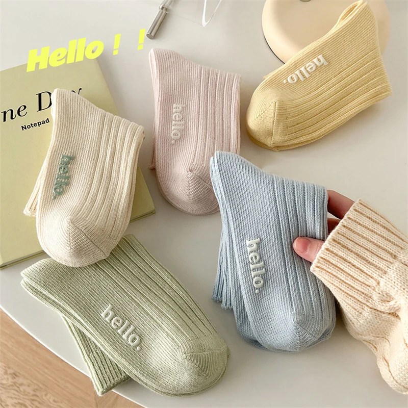Cute Women's Socks Japanese Fashion New Spring Summer Female Simple Socks Soft Breathable Absorb Sweat Fresh Colorful 5 pairs