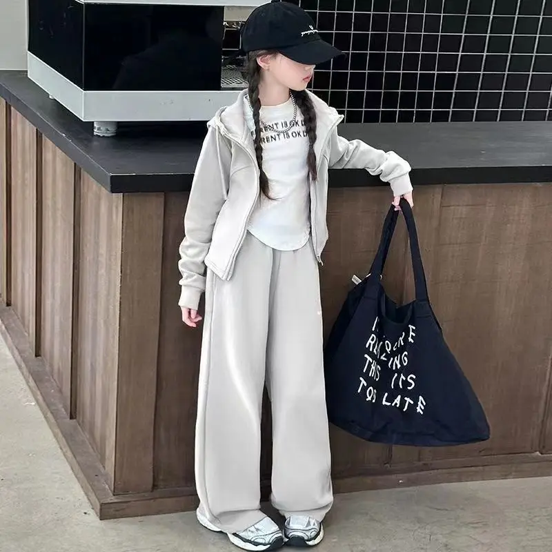 الخريف الأطفال الفتيات الملابس مجموعة في سن المراهقة مقنعين البلوز سستة بلوزات وسراويل أسفل 2 قطعة بلوزات طفل موضة رياضية