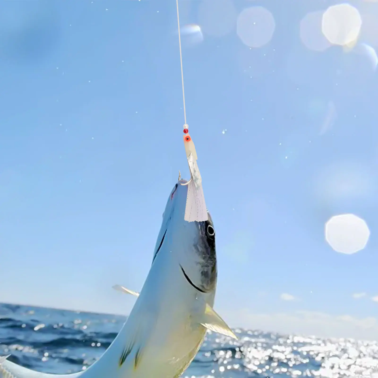 Anzuelos de pesca Jigs de cebo Rojo + Blanco 0,6 mm/150 cm Cuerda principal 3/0 # 5 unids/pack de cuerda de soporte de acero rico en carbono de 0,5mm/80mm