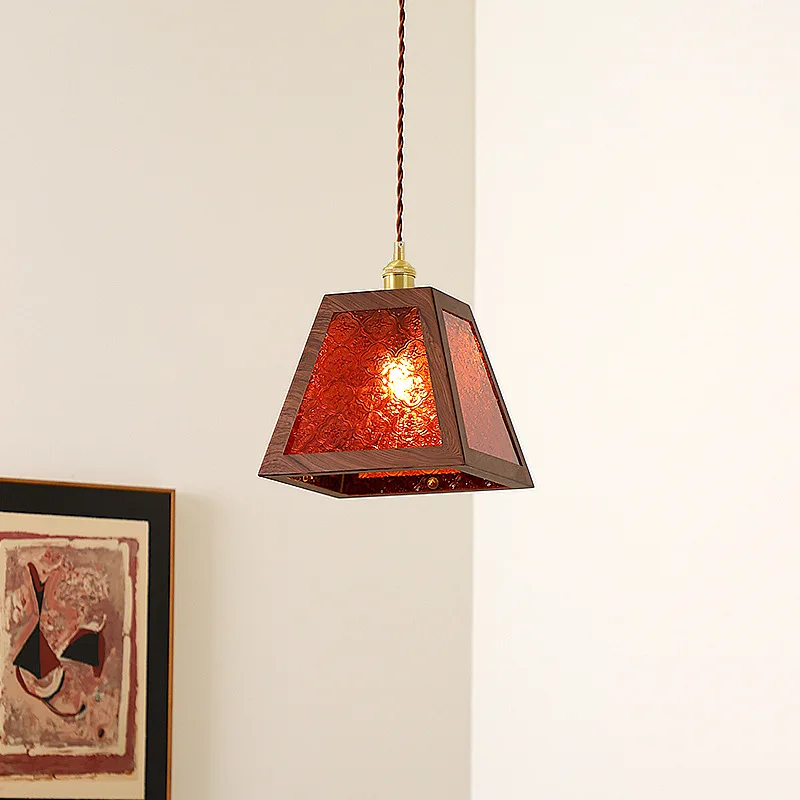 

LED Moden Iron Ceiling Pendant Wood Grain Wrought Lights Relief Glass Lamp Living Room Bedroom Restaurant Kitchen Chandelier