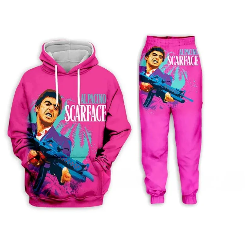 Neueste Film Scarface Männer Hoodies Hosen 2 stücke Sets 3D Druck Frauen Pullover Trainingsanzug Outfits Casual Paar Sweatshirt Jogger Anzug