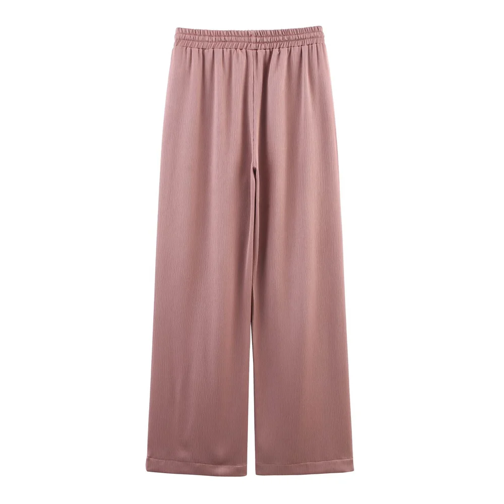 damesbroek met geplooid effect en effen kleurzakversiering voor casual dameskleding in de lente en zomer