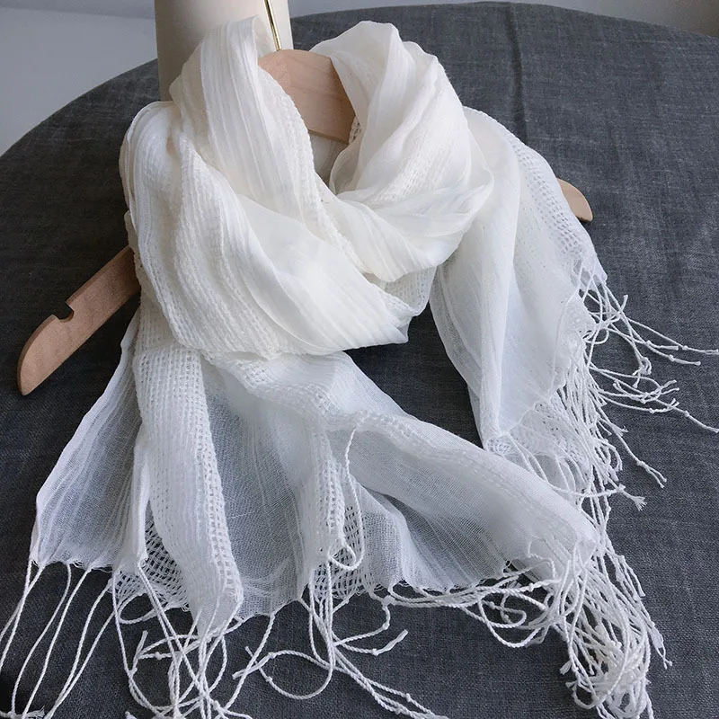 

Scarf Women Cotton Openwork White Long Neck Wrap Warm Accessory For Summer Winter Autumn Holiday Luxury