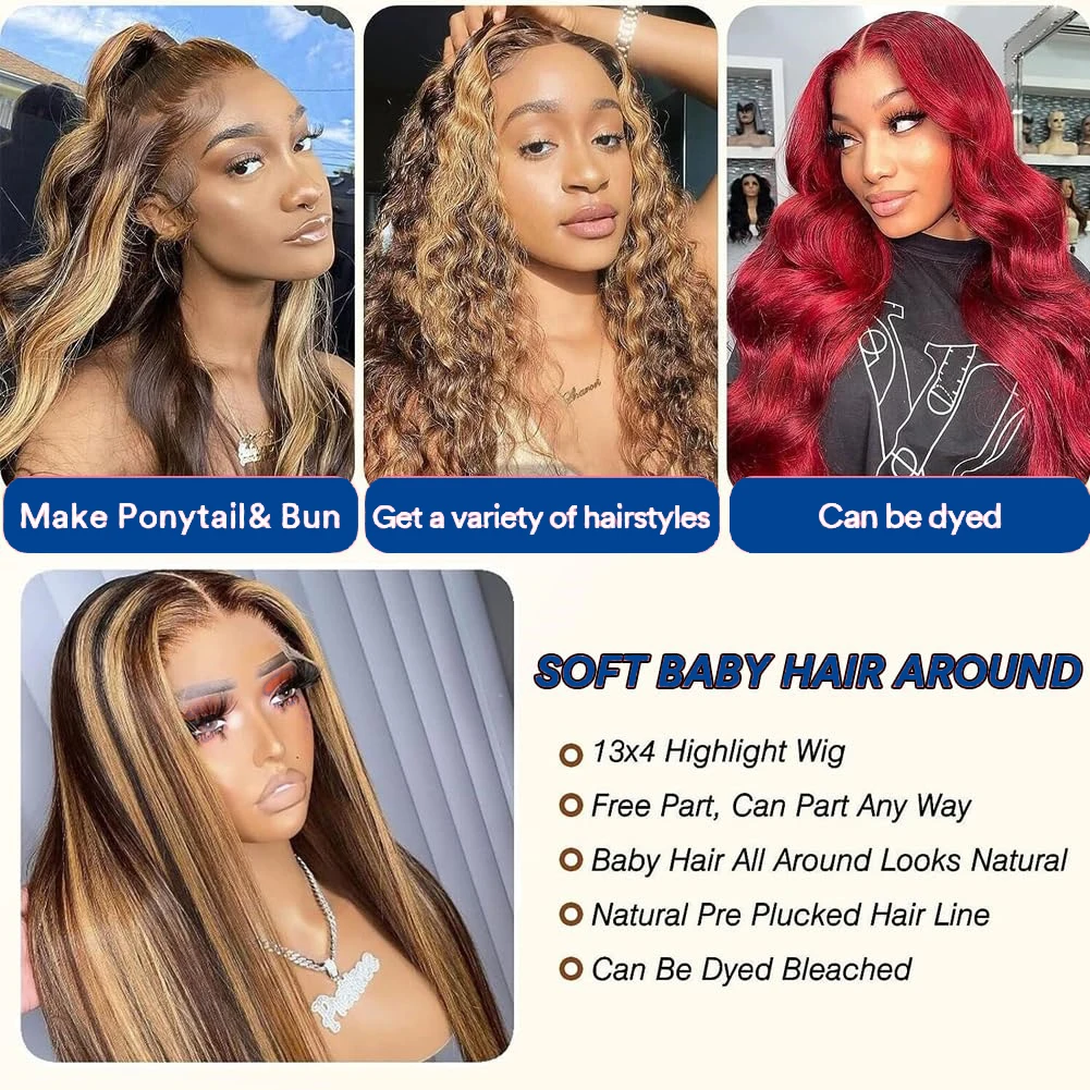 Bone Straight Ombre Colored 13x4 Lace Front Human Hair Wig Brazilian Hair 4/27 Highlight Wigs Human Hair Full Lace Frontal Wigs