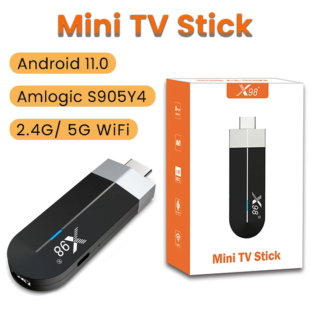 X98 S500 Android 11.0 Mini TV Stick Amlogic S905Y4 2.4G/5G WiFi 4K H.265 HEVC BT Set Top Box Media Player Mini TV Box X98S500