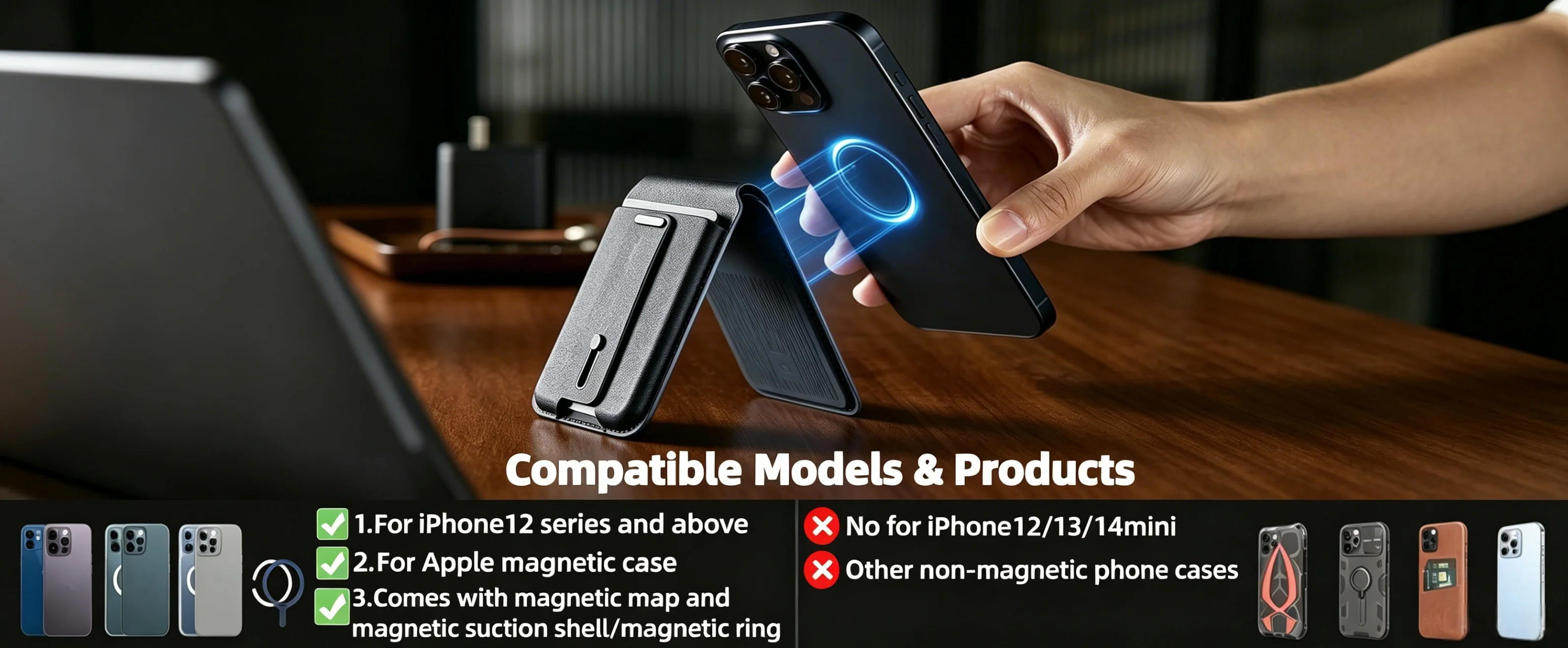 GITFOS MagSafe Card Holder Stand Wallet, 2in1 Magnetic Slim Wallet for iPhone 17/16/15/14/13/12, 7 Colors