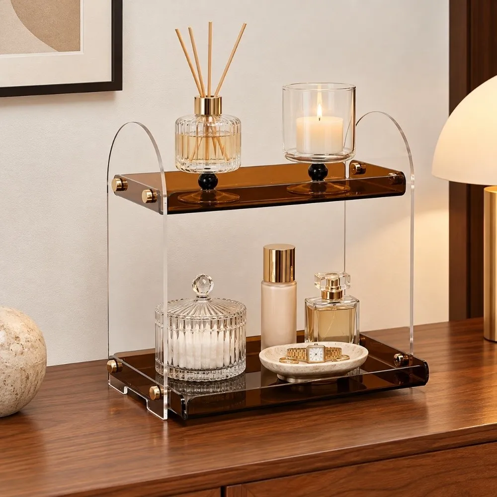 Clear Makeup Organizer Light Luxury High Value Storage Box Multi-functional 2 Layer Cosmetic Storage Rack Office