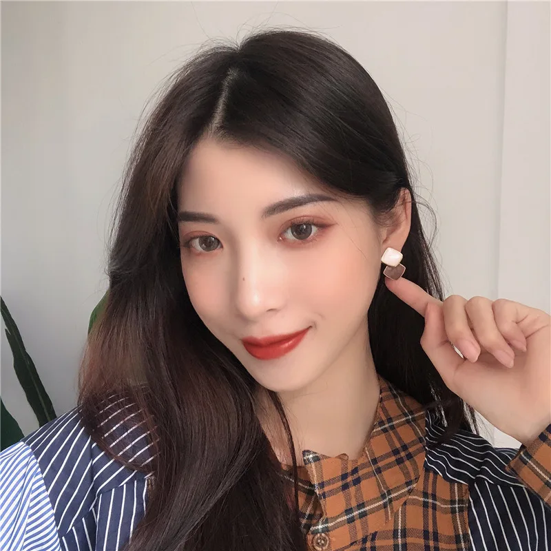 Enamel Rhombus Stud Earrings for Women Gold Plated Geometric Resin Marble Drop Earring Minimalist Sweet Daily Wear Jewelry Gift