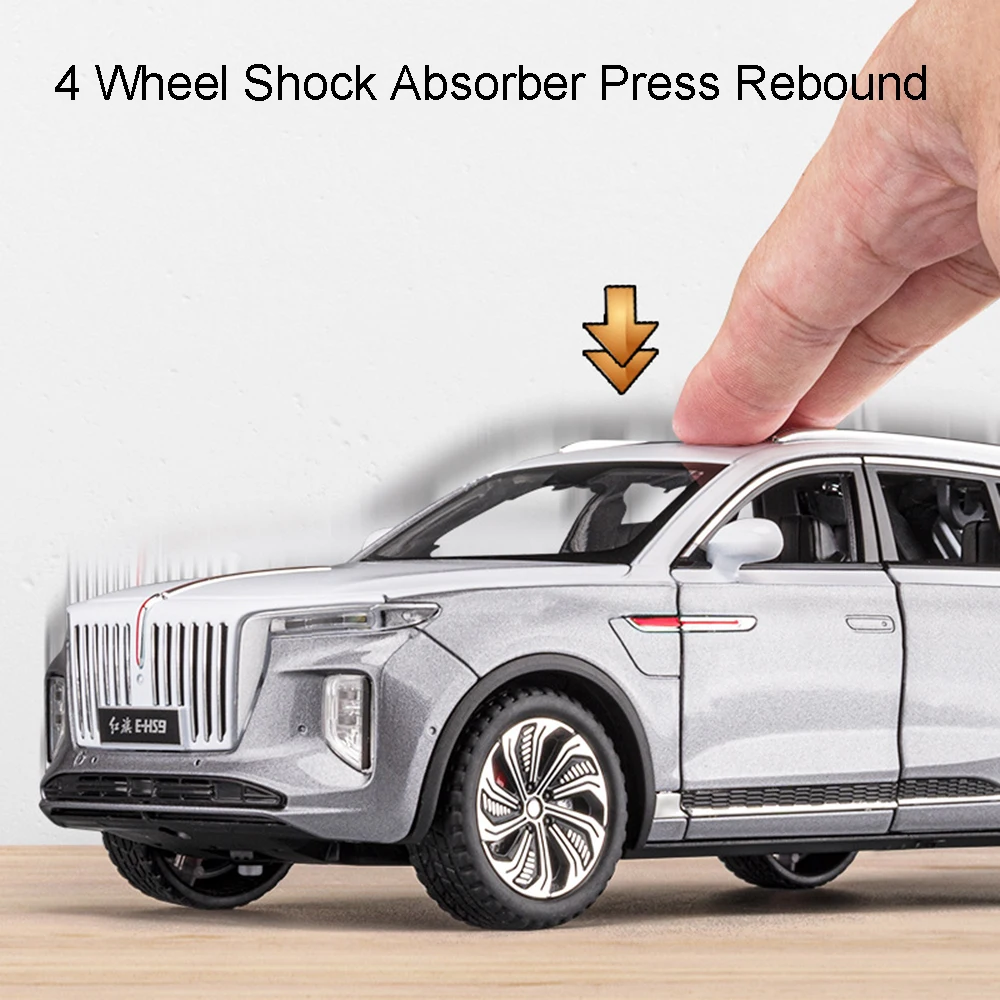 1:24 Toy HONGQI E-HS9 H9 Car Models Diecast Metal Shock Absorption Doors Opened Pull Back Sound Light Christmas Gifts for Kids