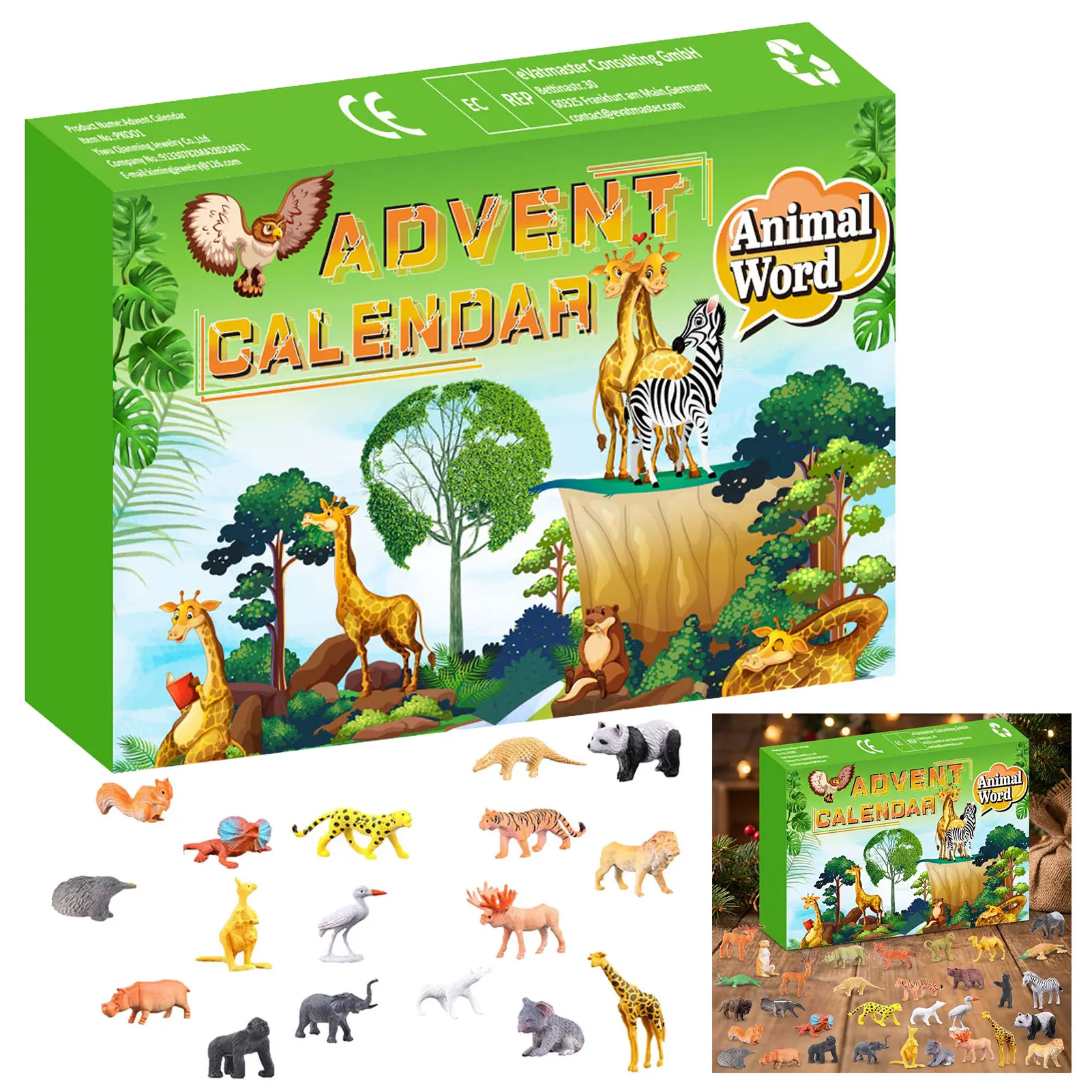 24 Days Animal Advent Calendar Eco-Friendly Plastic for Christmas Kids Educational Toy Gift Set Durable