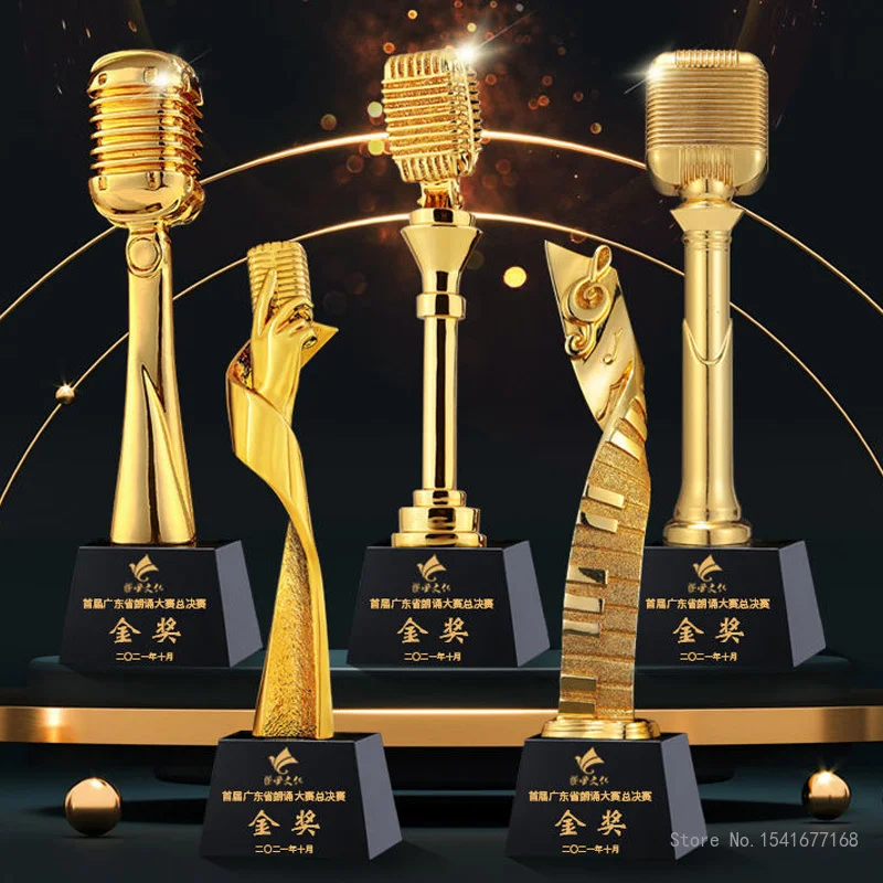 Crystal Note Trophy, Microphone, Gold Microphone Trophy, Custom, Children's Good Voice, Voice Recitation, Competition