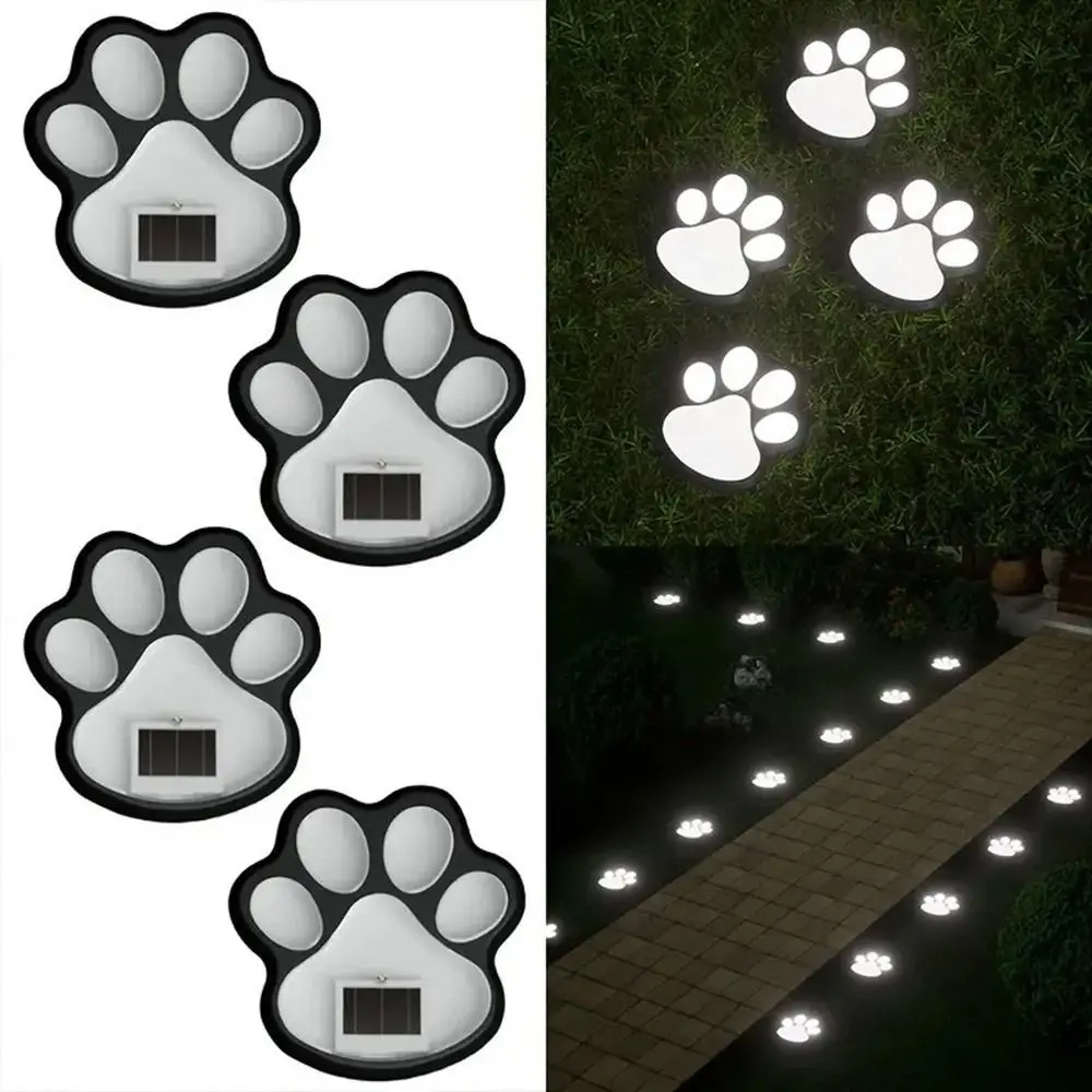 4Pcs Intelligent Light Control Outdoor Solar Light Energy Saving Solar Powered Dog Cat Animal Paw Print Light Durable Waterproof