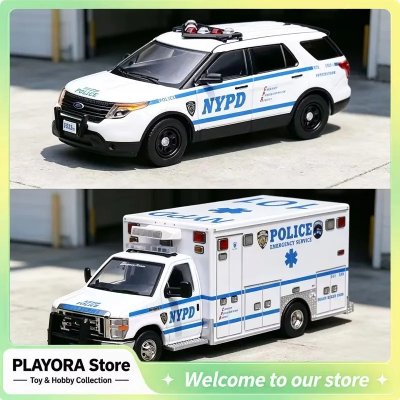 NYPD Emergency Service Rescue Truck Diecast Model Car 1:64 Scale Metal Ambulance Vehicle Desktop Display Collectible Toy Gift